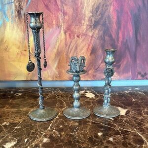 RARE LAZARO DIAZ Vintage Style Pewter Candle Holders Set
